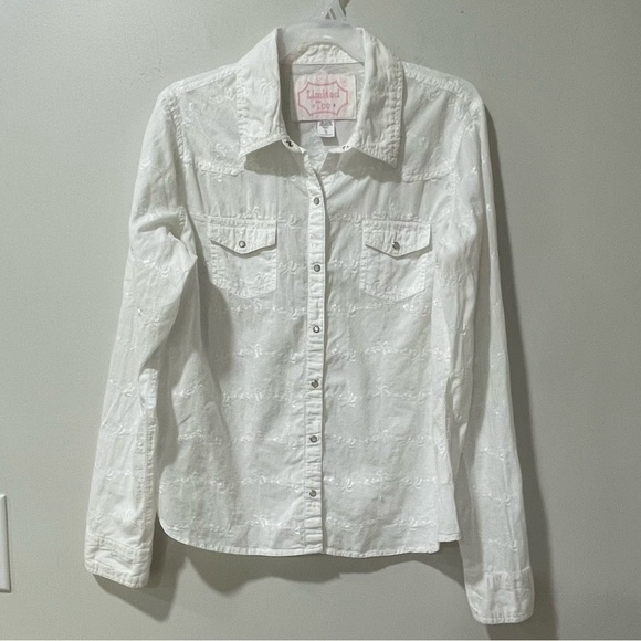White Button-Up Shirt Limited Too Y2K Eyelet Western Cotton Nostalgic Twee - Picture 1 of 7